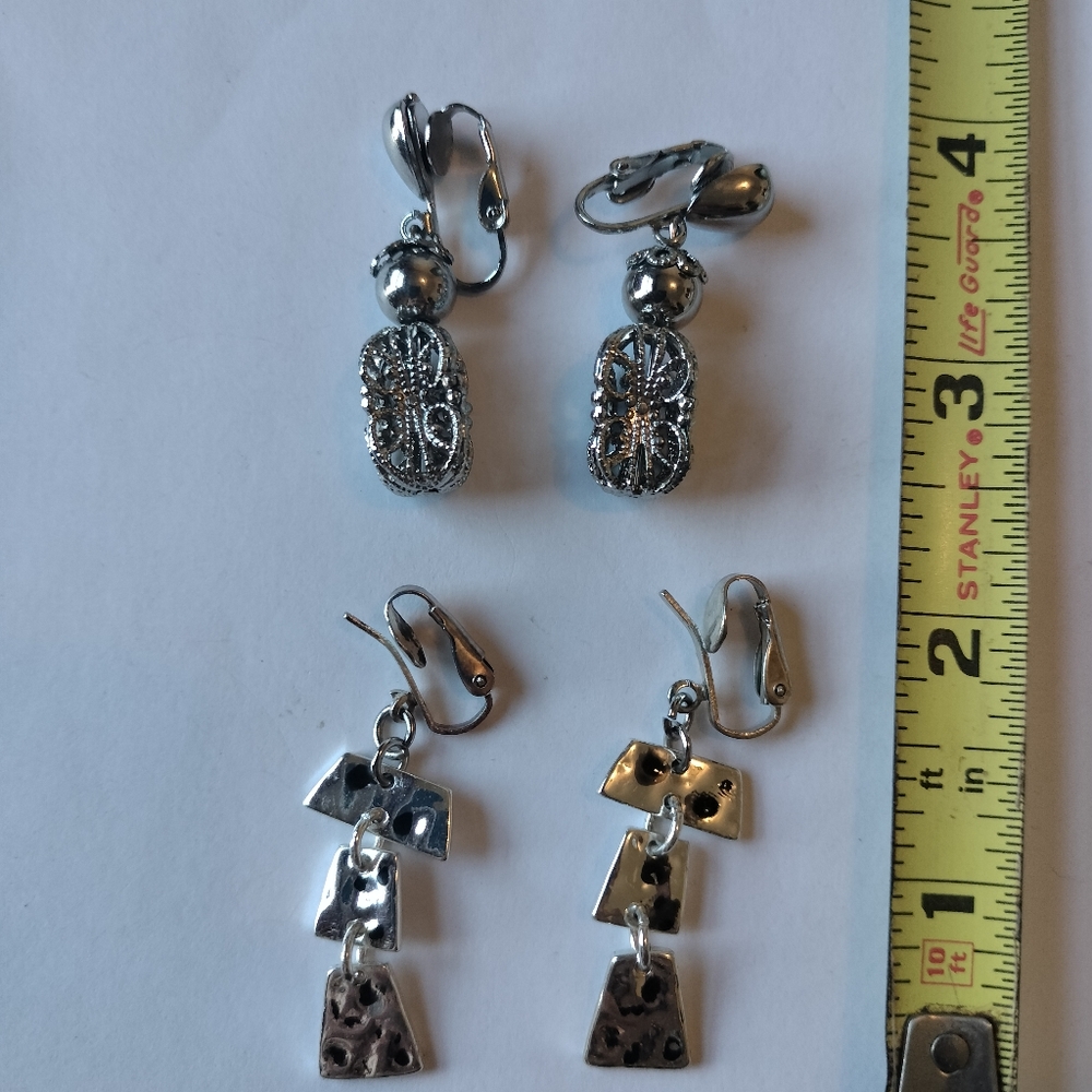 Two Pair Of Silver Clip-on Earrings